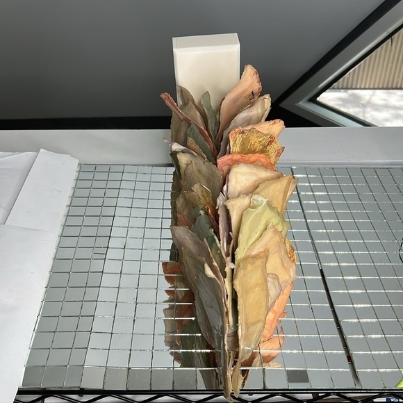 Daphne Lacquered Plaster Sculpture Peach Beige Greens on a Base 23” Tall - Picture 7 of 8